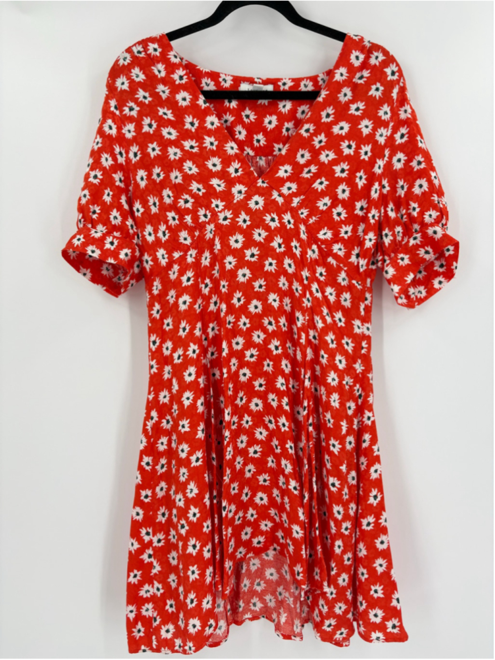 90s Grunge Kinderwhore Red Daisy Floral Figure Curve Flattering Dress Size 10